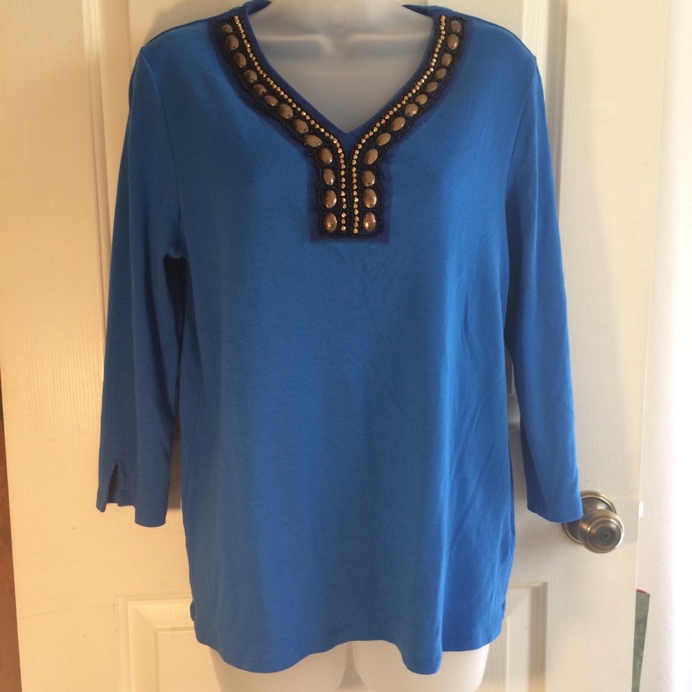 Rafaella Embellished Boho Blue Top